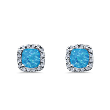 Halo Cushion Bridal Engagement Earrings Lab Created Blue Opal 925 Sterling Silver
